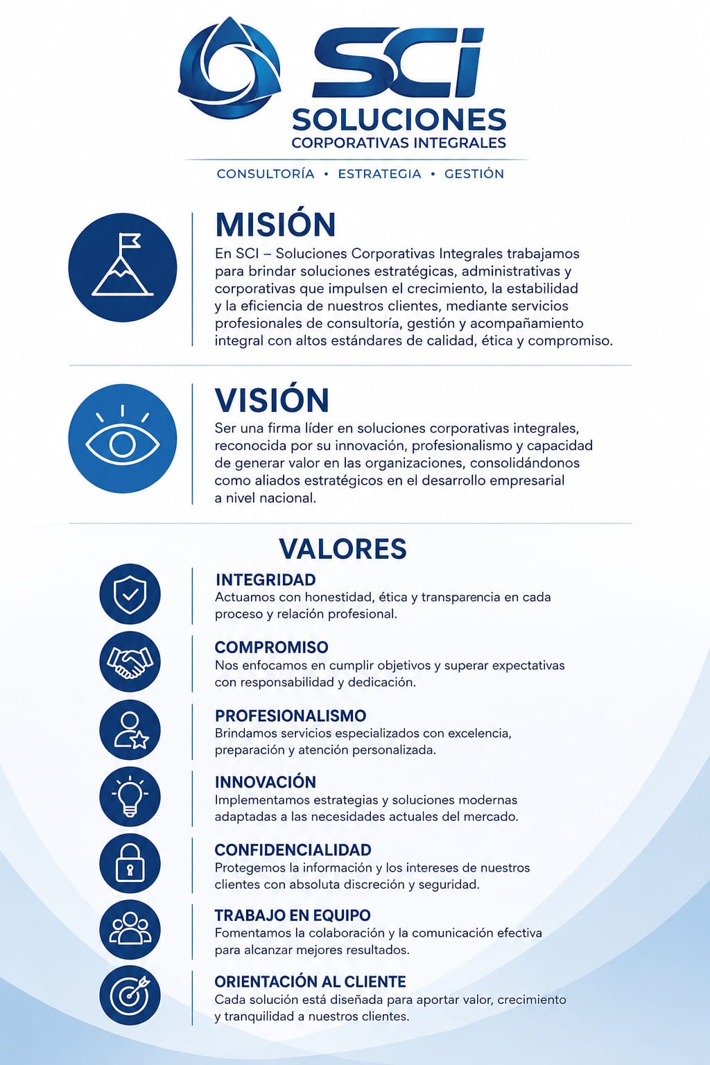 Misión, visión y valores de SCI